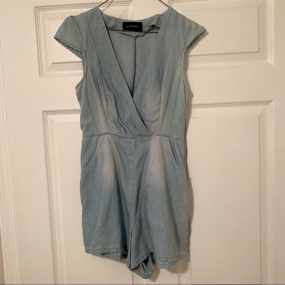 MINKPINK Light Blue Chambray Denim Romper - Picture 2 of 5